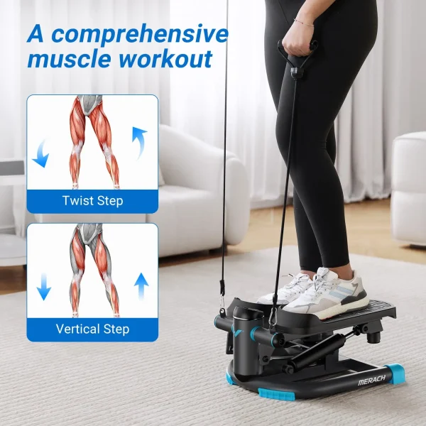 MERACH Stepper Upgrade Dual-Action Stepper 330LBS Capacity Exercise Equipment with Resistance Bands for Home or Gym Body Workout - Image 3