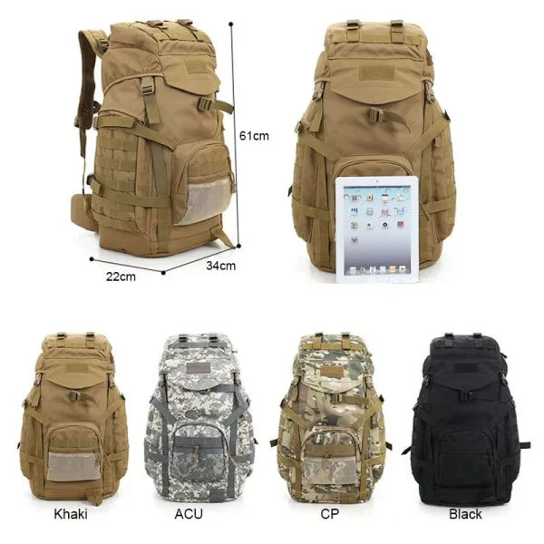 60L Men Military Bag Tactical Backpack Climbing Mountaineering Sport Outdoor Molle Bag for Men Luggage Camping Travel Rucksack - Image 6