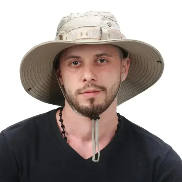 Summer Men Bucket Hat Outdoor UV Protection Wide Brim Panama Safari Hunting Hiking Hat Mesh Fisherman Hat Beach Sunscreen Cap - Image 2