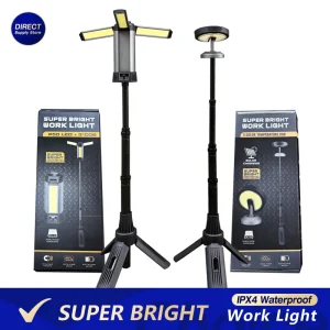 6000mAh LED Work Light, Cordless COB Dimmable Light with Telescopic Stand Ideal for Outdoor Camping Work Rechargeable via Type-C