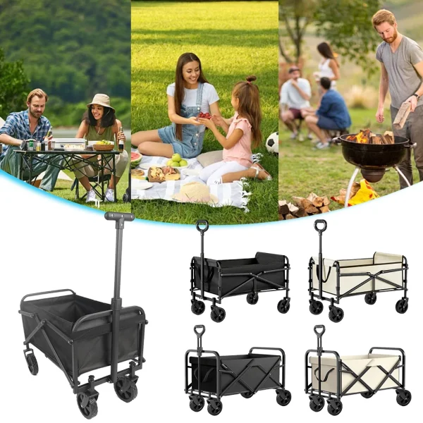 Portable Folding Wagon Large Capacity Heavy Duty Foldable Wagon Utility Grocery Wagon for Outdoor Camping Garden Sports Beach