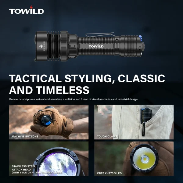 TOWILD BK20 Tactical Flashlight Rechargeable 5100lm Ultra Powerful Led Torch IPX8 Long Range 450m For Camping Outdoor Lighting - Image 3