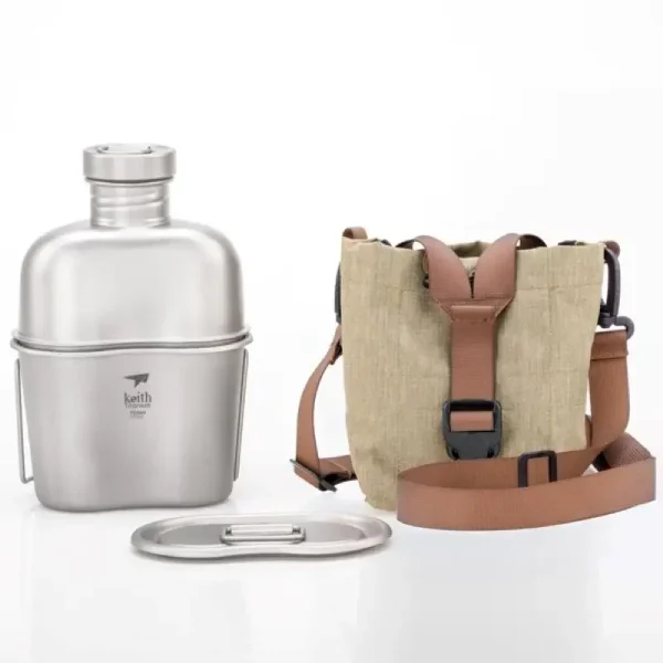 Keith Pure Titanium Outdoor Camping Hiking Canteen Mess Kit Water Bottle Set New Ultralight Carrying Pouch Ti3060 ﻿ - Image 2