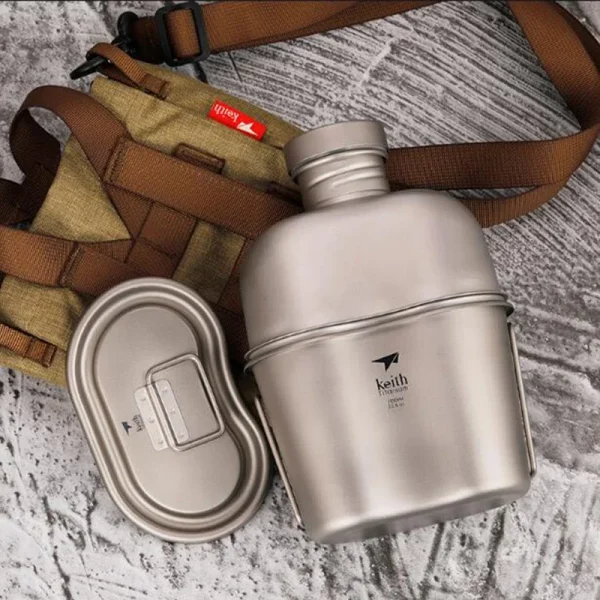 Keith Pure Titanium Outdoor Camping Hiking Canteen Mess Kit Water Bottle Set New Ultralight Carrying Pouch Ti3060 ﻿ - Image 3