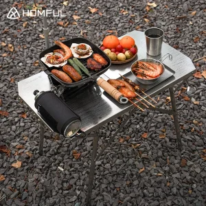 HOMFUL Outdoor camping folding table, portable stainless steel picnic table, leisure barbecue heat-resistant table, new product