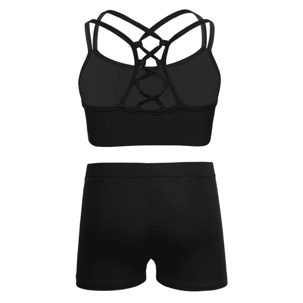 Kids Girls 2 Piece Activewear Set Strappy Sport Bra And Booty Short for Ballet Dancing Tumbling Athletic Gymnastics Workout - Image 3