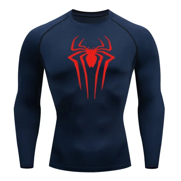 Spider Print Long Sleeve Compression Shirts for Men Gym Workout Rash Guard Undershirts Baselayers Athletic Quick Dry Tees Tops - Image 3