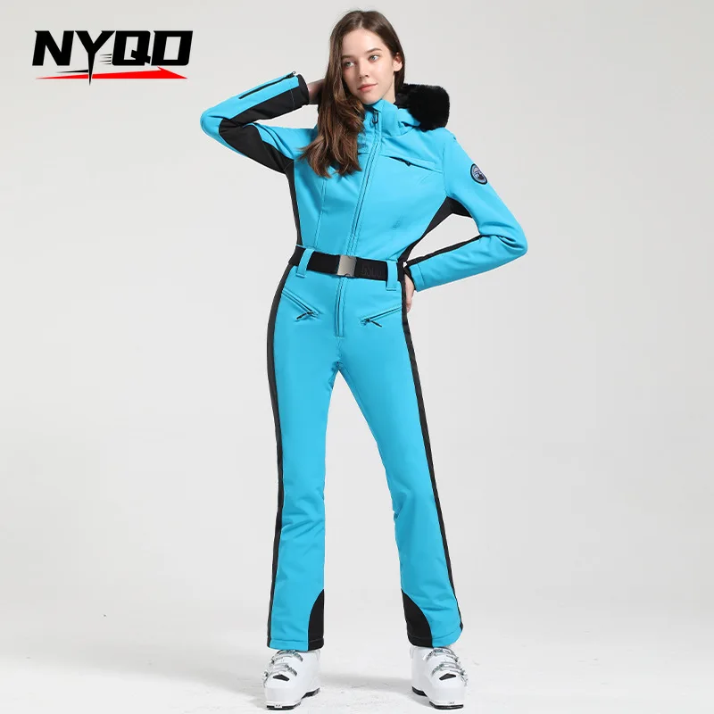 2224One-piece Ski Suit Women's Professional Double Board Thickened Warm Windproof Waterproof Slim Ski Suit Outdoor Ski Equipment - Image 3