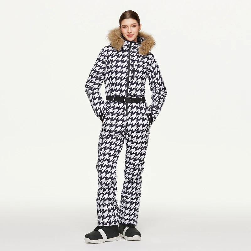 2025 Women Winter Outdoor Windproof Waterproof Warm One-piece Skiing Suit Slim Fit Female Single Double Board POLYESTER Jumpsuit - Image 4