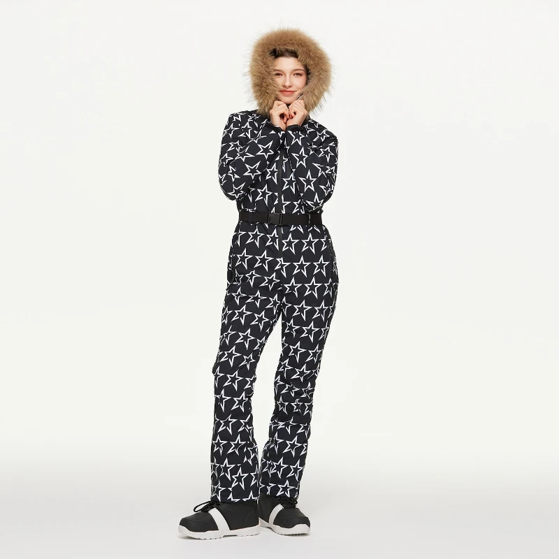 2025 Women Winter Outdoor Windproof Waterproof Warm One-piece Skiing Suit Slim Fit Female Single Double Board POLYESTER Jumpsuit - Image 3