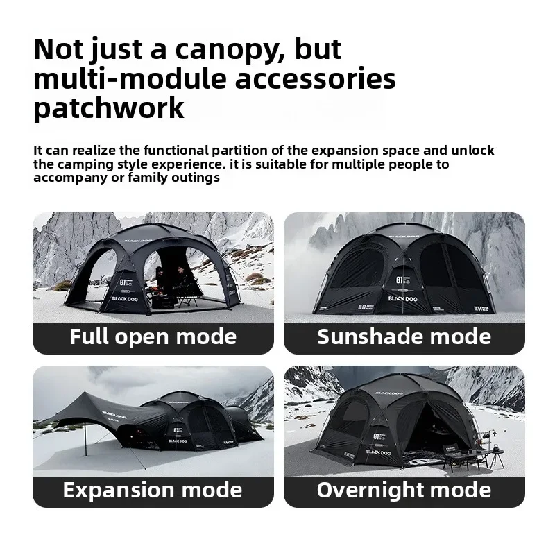 BLACK DOG Outdoor Camping Waterproof Camping Portable Family Tent Expansion Hiking Large Tent Black Glue Luxury Tent - Image 3