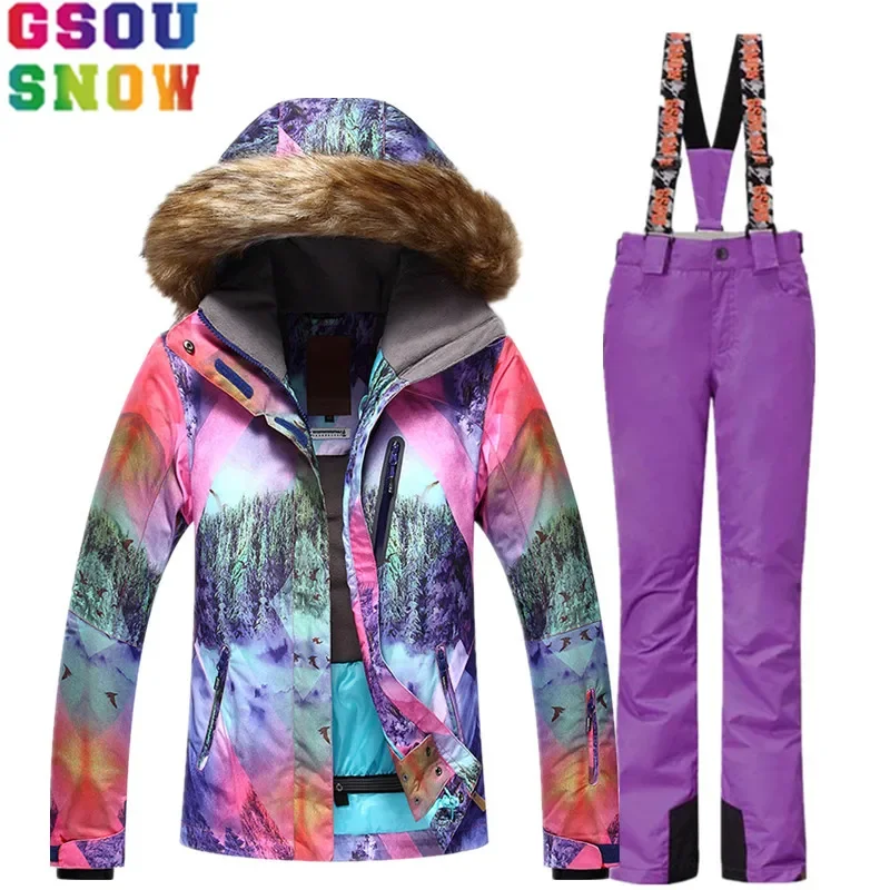 Winter Windproof Waterproof Warm Skiing Jacket Pants Women Outdoor Hiking Travel Snowboard Skiing Clothing Suits