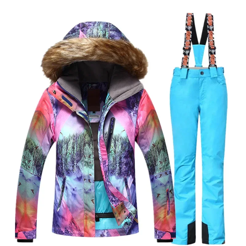 Winter Windproof Waterproof Warm Skiing Jacket Pants Women Outdoor Hiking Travel Snowboard Skiing Clothing Suits - Image 6