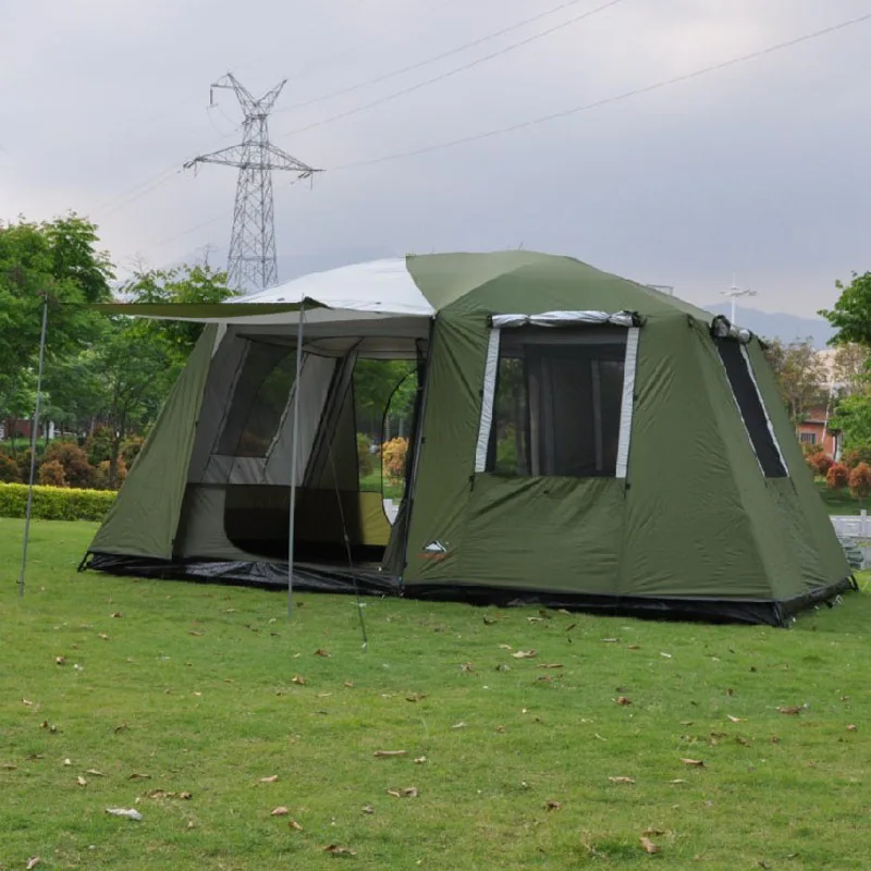 Ultralarge Camping Tent with 2 Sleeping Rooms and 1 Hall for 6-12 Persons Double Layer Waterproof Windproof for Outdoor Camping