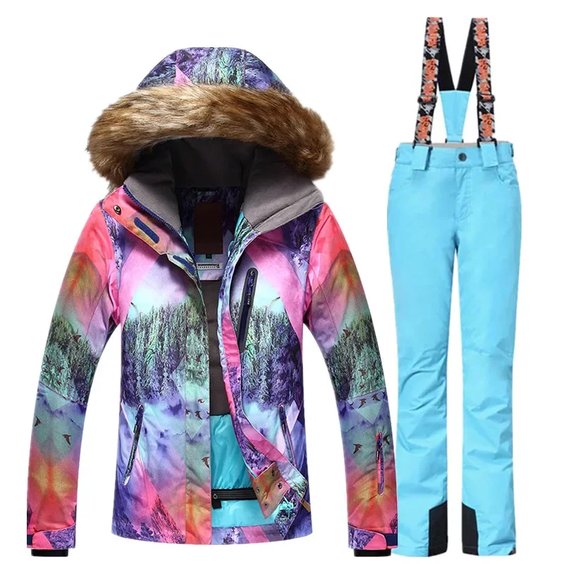Winter Windproof Waterproof Warm Skiing Jacket Pants Women Outdoor Hiking Travel Snowboard Skiing Clothing Suits - Image 5