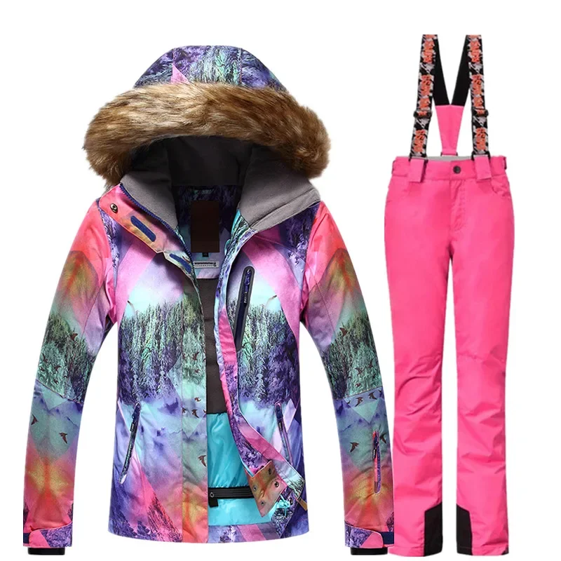Winter Windproof Waterproof Warm Skiing Jacket Pants Women Outdoor Hiking Travel Snowboard Skiing Clothing Suits - Image 3