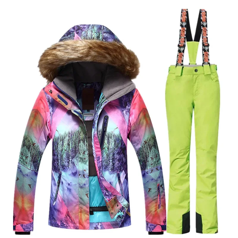 Winter Windproof Waterproof Warm Skiing Jacket Pants Women Outdoor Hiking Travel Snowboard Skiing Clothing Suits - Image 2