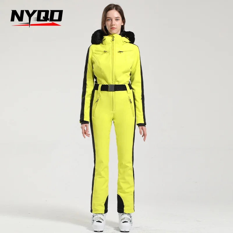 2224One-piece Ski Suit Women's Professional Double Board Thickened Warm Windproof Waterproof Slim Ski Suit Outdoor Ski Equipment - Image 5