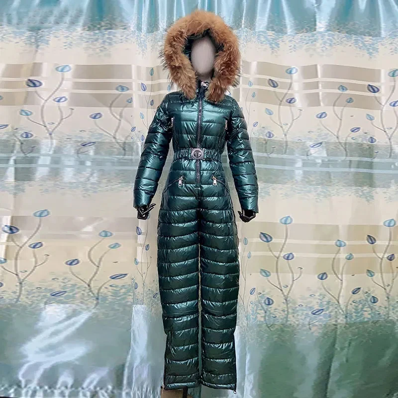 Winter One Piece Ski Suit Women Jackets Hooded Parka Jumpsuit Women Cotton Bodysuit Sashes Jumpsuits Zipper Overalls Tracksuits - Image 5