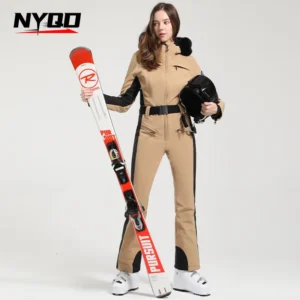 2224One-piece Ski Suit Women's Professional Double Board Thickened Warm Windproof Waterproof Slim Ski Suit Outdoor Ski Equipment