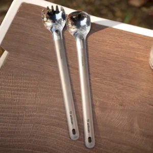 Tiartisan Pure Titanium Spoon Spork Long Handle Outdoor Camping Cutlery Ultralight Portable Half Polished Tableware